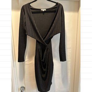 Spirit of Grace Black Cocktail Dress LBD Cutout Wrap Long Sleeve Junior